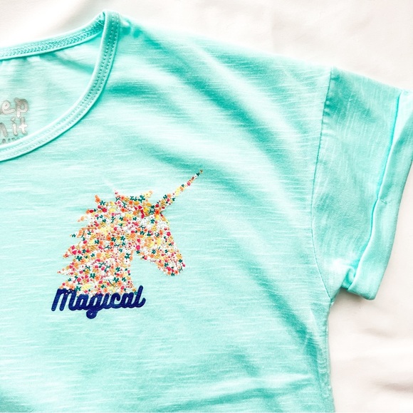 Sleep On It Girls Unicorn Floral 2-Piece Pajama Shorts Sleep Set, L (14/16) - Picture 3 of 10